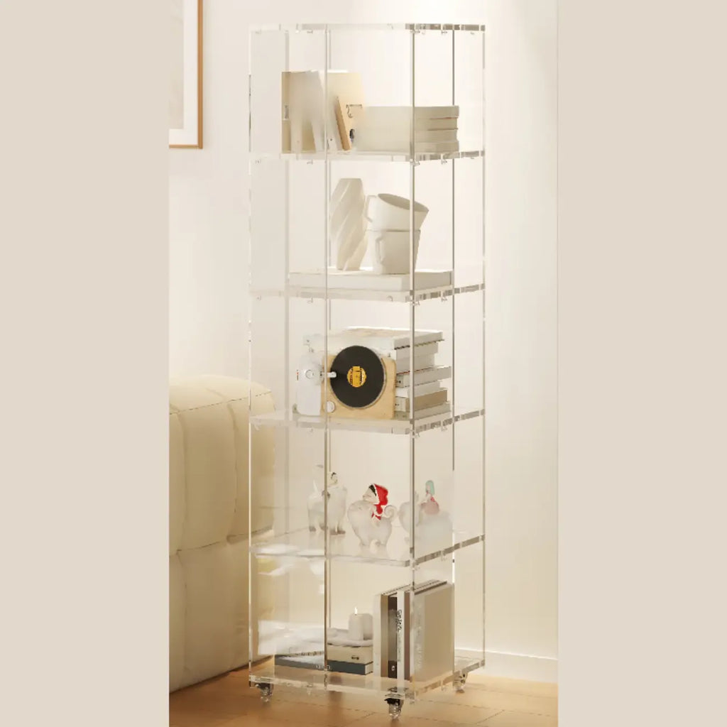 Étagère verticale moderne en Lucite transparente, bibliothèque roulante
