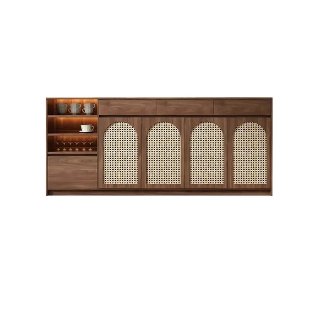Armoire de rangement de cuisine en rotin bois moyen, finition naturelle