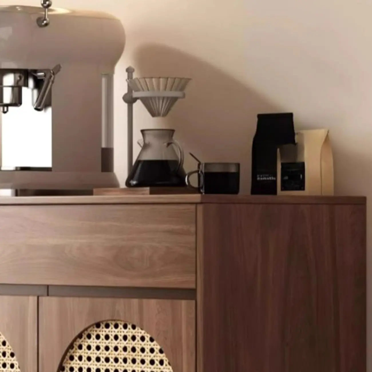 Armoire de rangement de cuisine en rotin bois moyen, finition naturelle