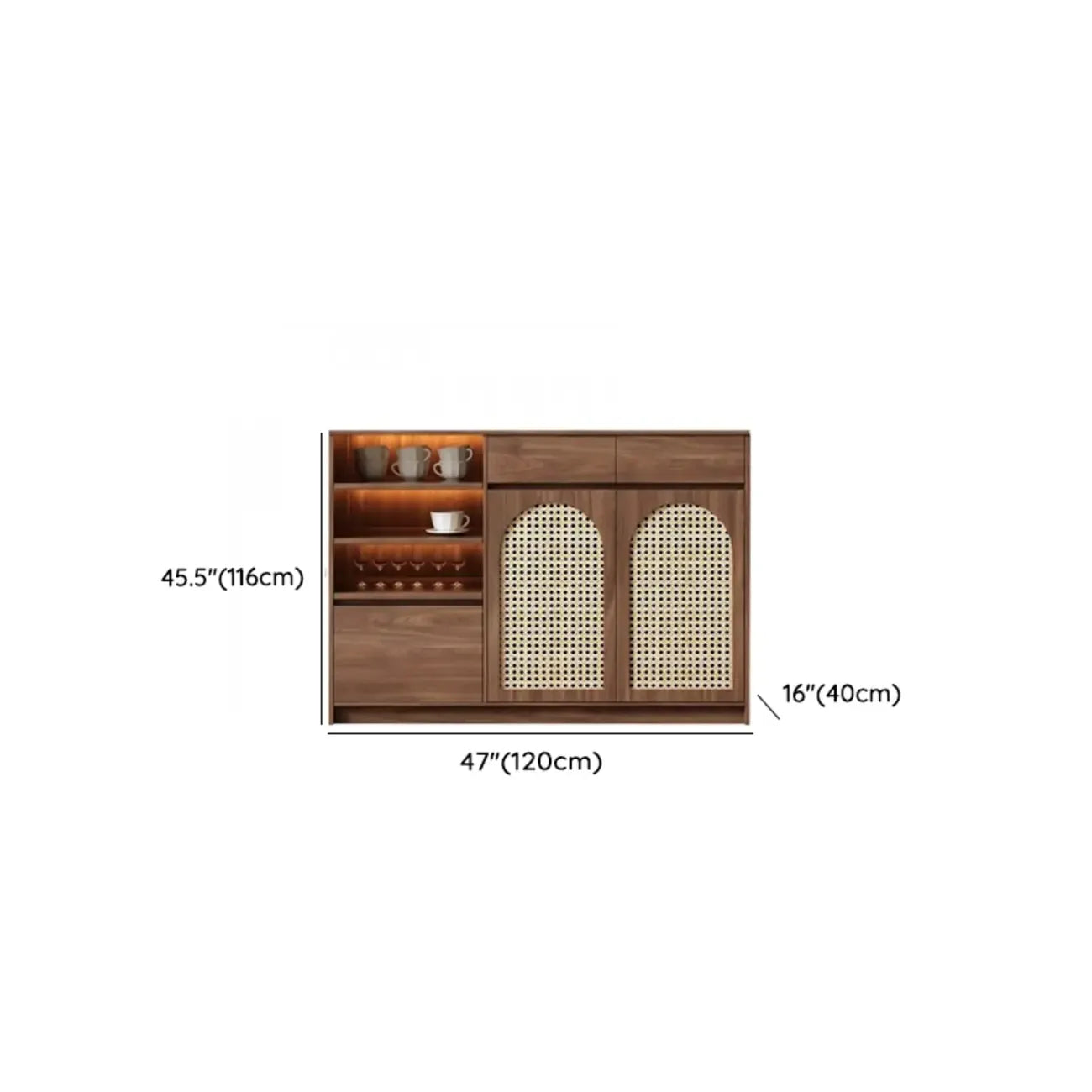 Armoire de rangement de cuisine en rotin bois moyen, finition naturelle