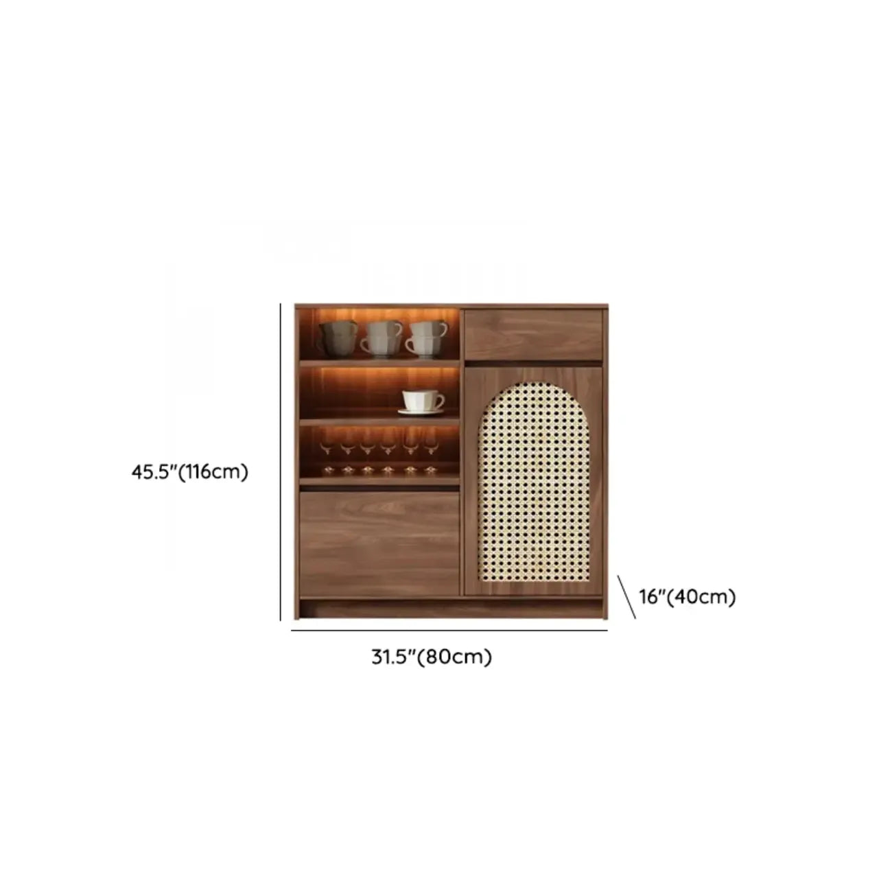 Armoire de rangement de cuisine en rotin bois moyen, finition naturelle