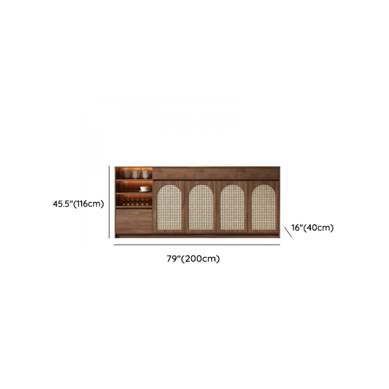 Armoire de rangement de cuisine en rotin bois moyen, finition naturelle