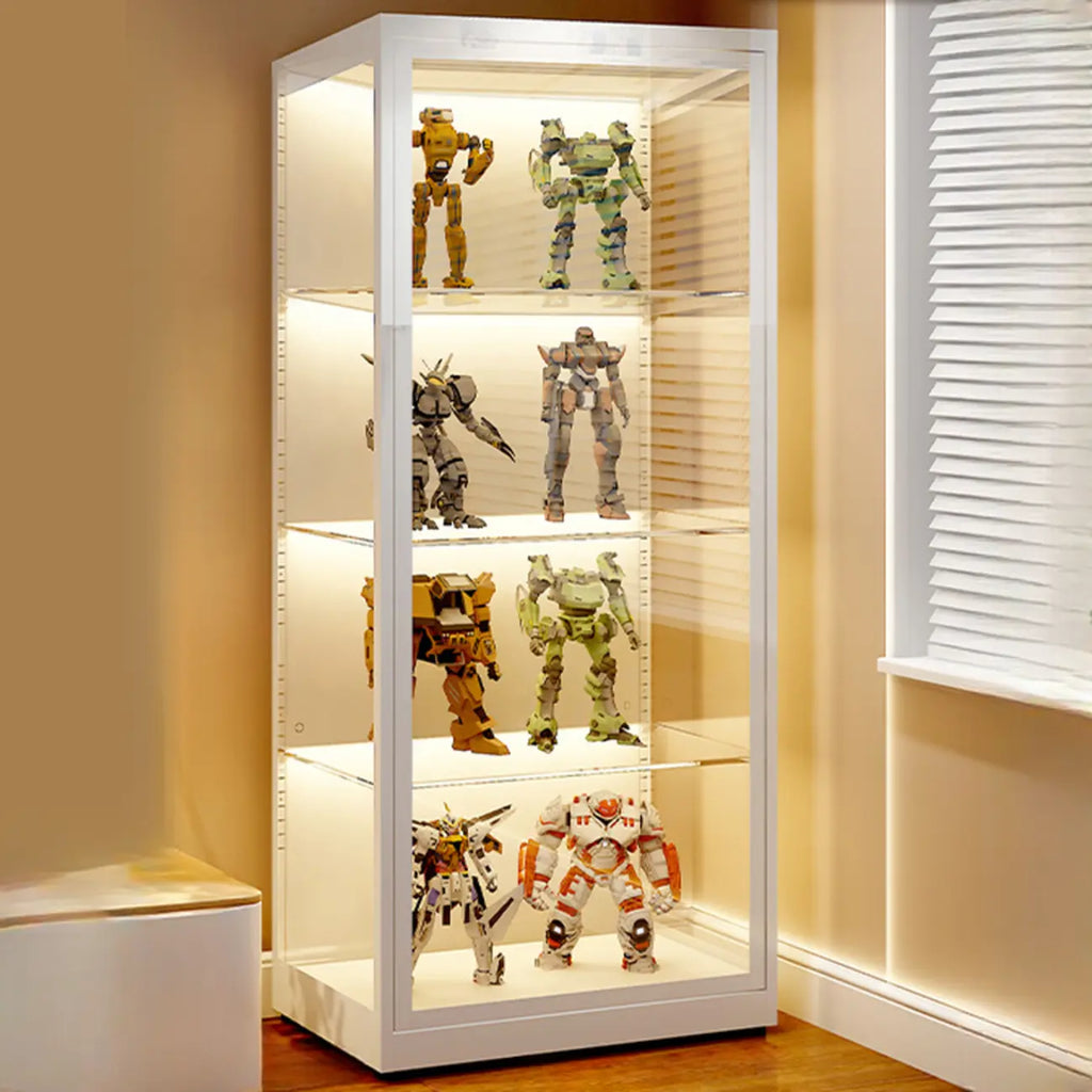 Vitrine moderne autoportante en métal et verre avec éclairage LED