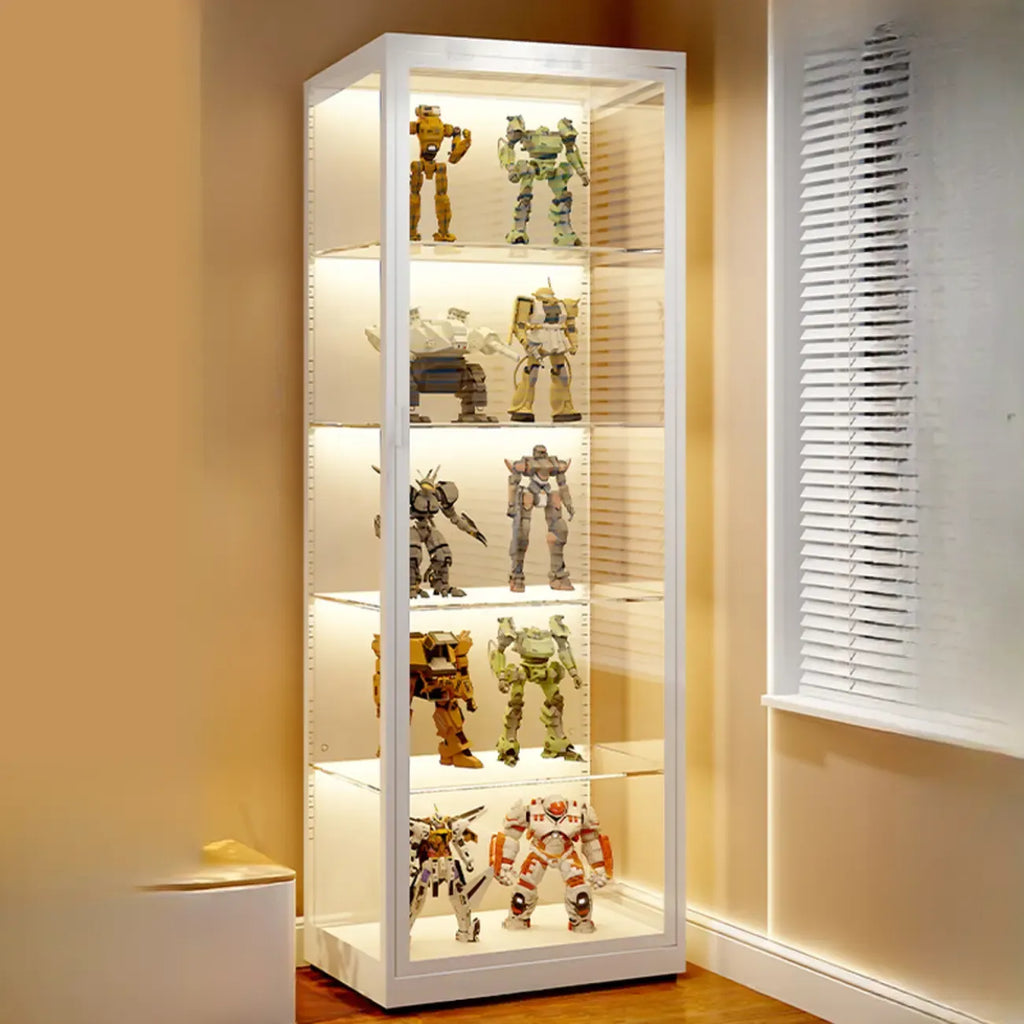 Vitrine moderne autoportante en métal et verre avec éclairage LED