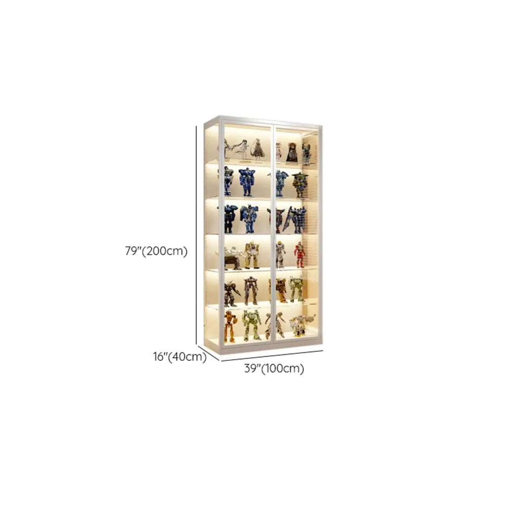 Vitrine moderne autoportante en métal et verre avec éclairage LED