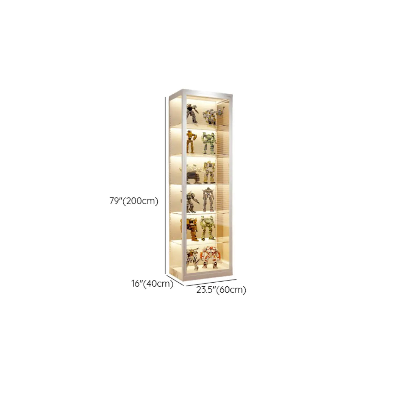 Vitrine moderne autoportante en métal et verre avec éclairage LED