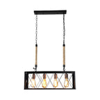 Suspension rectangulaire industrielle à 4 lumières en métal noir