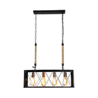 Suspension rectangulaire industrielle à 4 lumières en métal noir