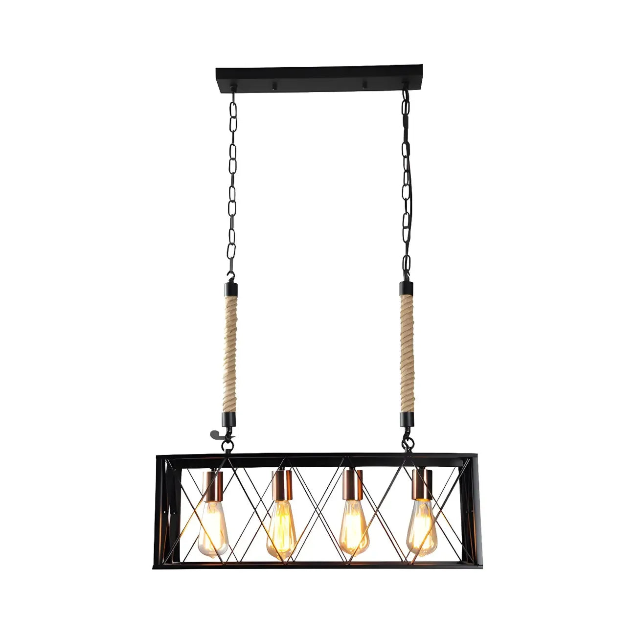 Suspension rectangulaire industrielle à 4 lumières en métal noir