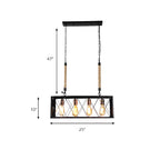Suspension rectangulaire industrielle à 4 lumières en métal noir