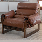 Fauteuil d'appoint moderne en cuir résistant aux chats, à dossier haut et accoudoirs
