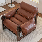 Fauteuil d'appoint moderne en cuir résistant aux chats, à dossier haut et accoudoirs