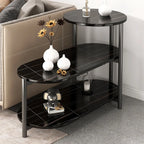 Table d'appoint ovale noire à 3 niveaux en bois avec pieds en métal