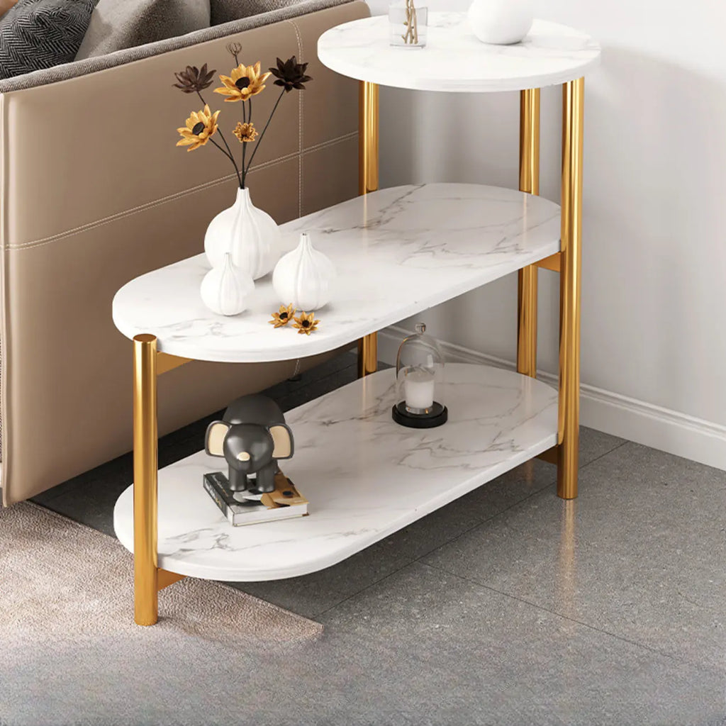 Table d'appoint ovale noire à 3 niveaux en bois avec pieds en métal