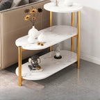 Table d'appoint ovale noire à 3 niveaux en bois avec pieds en métal