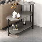 Table d'appoint ovale noire à 3 niveaux en bois avec pieds en métal