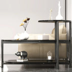 Table d'appoint ovale noire à 3 niveaux en bois avec pieds en métal