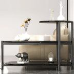 Table d'appoint ovale noire à 3 niveaux en bois avec pieds en métal