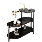 Table d'appoint ovale noire à 3 niveaux en bois avec pieds en métal