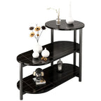 Table d'appoint ovale noire à 3 niveaux en bois avec pieds en métal