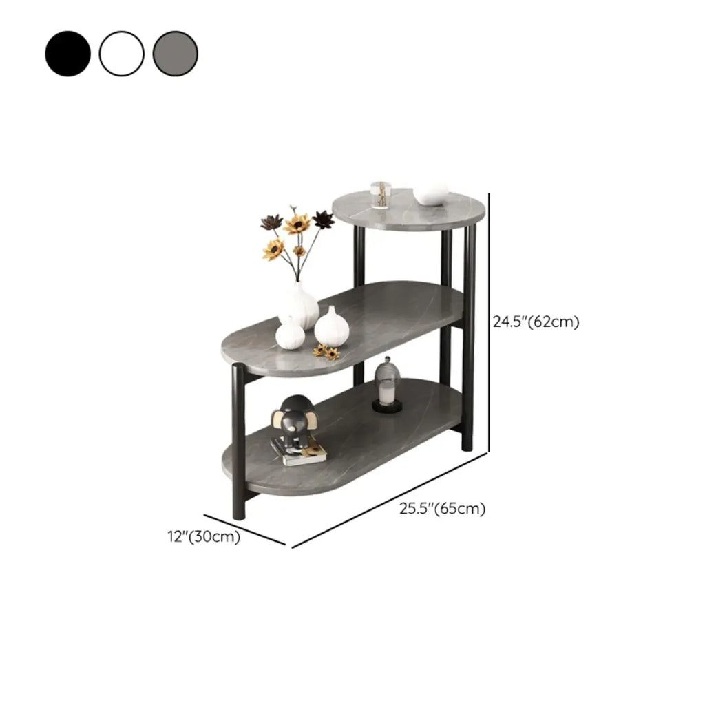 Table d'appoint ovale noire à 3 niveaux en bois avec pieds en métal