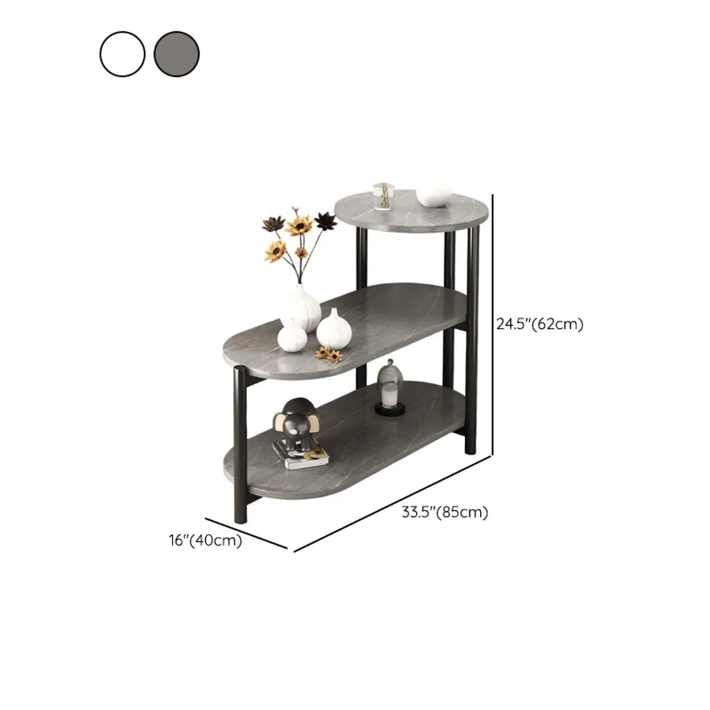Table d'appoint ovale noire à 3 niveaux en bois avec pieds en métal