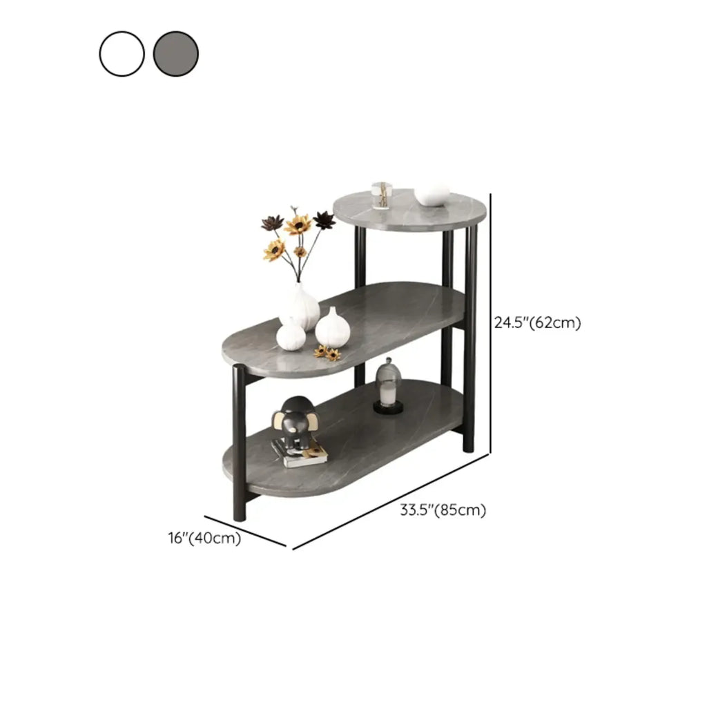 Table d'appoint ovale noire à 3 niveaux en bois avec pieds en métal