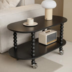 Table d'appoint roulante ovale noire en bois à 2 niveaux avec rangement