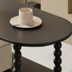 Table d'appoint roulante ovale noire en bois à 2 niveaux avec rangement