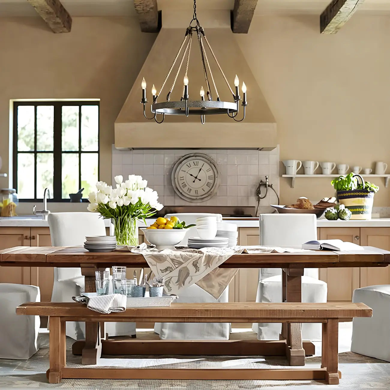 Lustre rond industriel en métal et corde de chanvre pour bougies