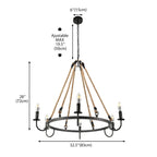 Lustre rond industriel en métal et corde de chanvre pour bougies