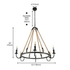 Lustre rond industriel en métal et corde de chanvre pour bougies