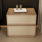 Table de chevet à 2 tiroirs en tissu et structure en bois, couleur noyer foncé