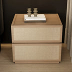 Table de chevet à 2 tiroirs en tissu et structure en bois, couleur noyer foncé
