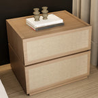 Table de chevet à 2 tiroirs en tissu et structure en bois, couleur noyer foncé