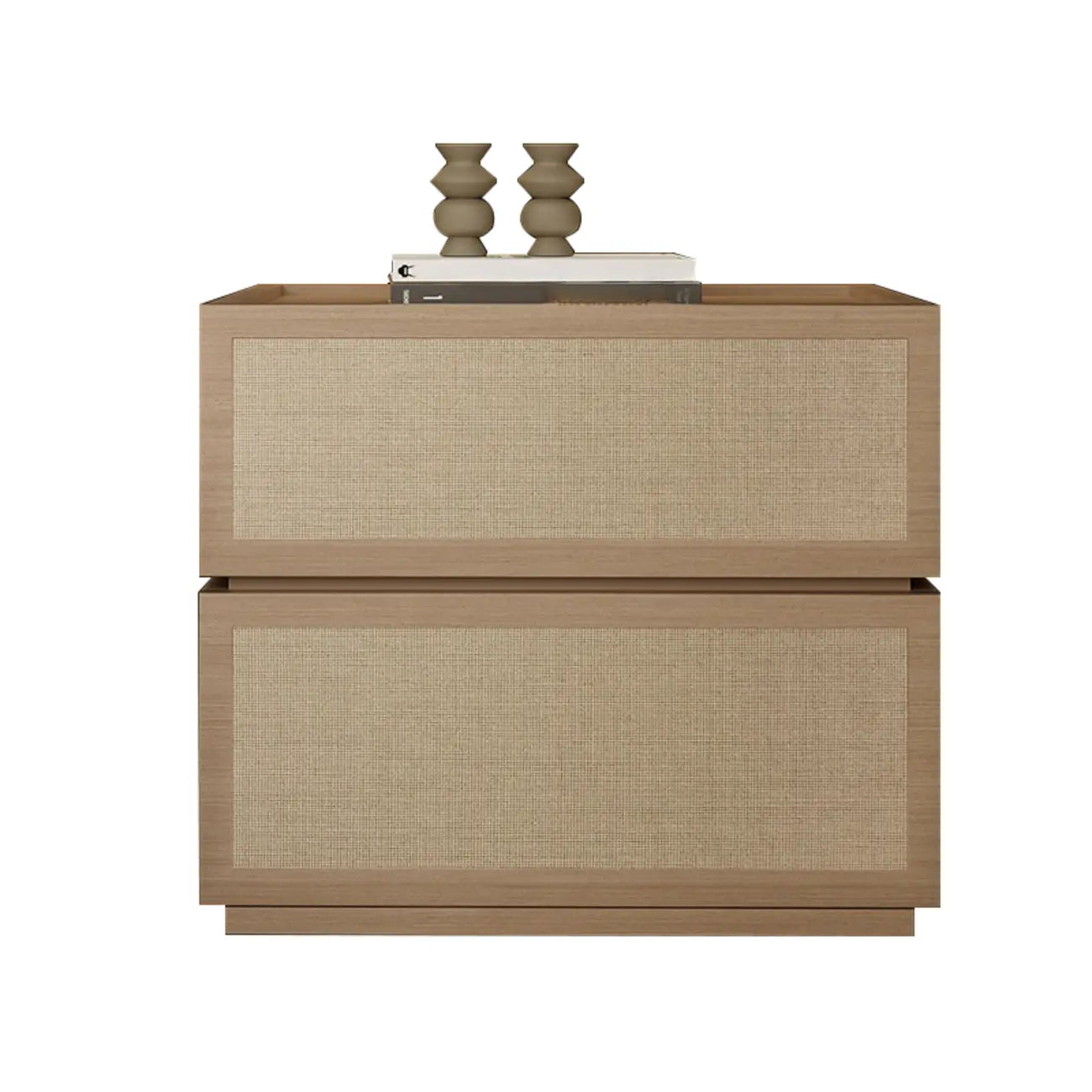 Table de chevet à 2 tiroirs en tissu et structure en bois, couleur noyer foncé