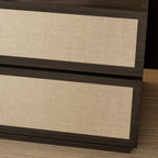 Table de chevet à 2 tiroirs en tissu et structure en bois, couleur noyer foncé