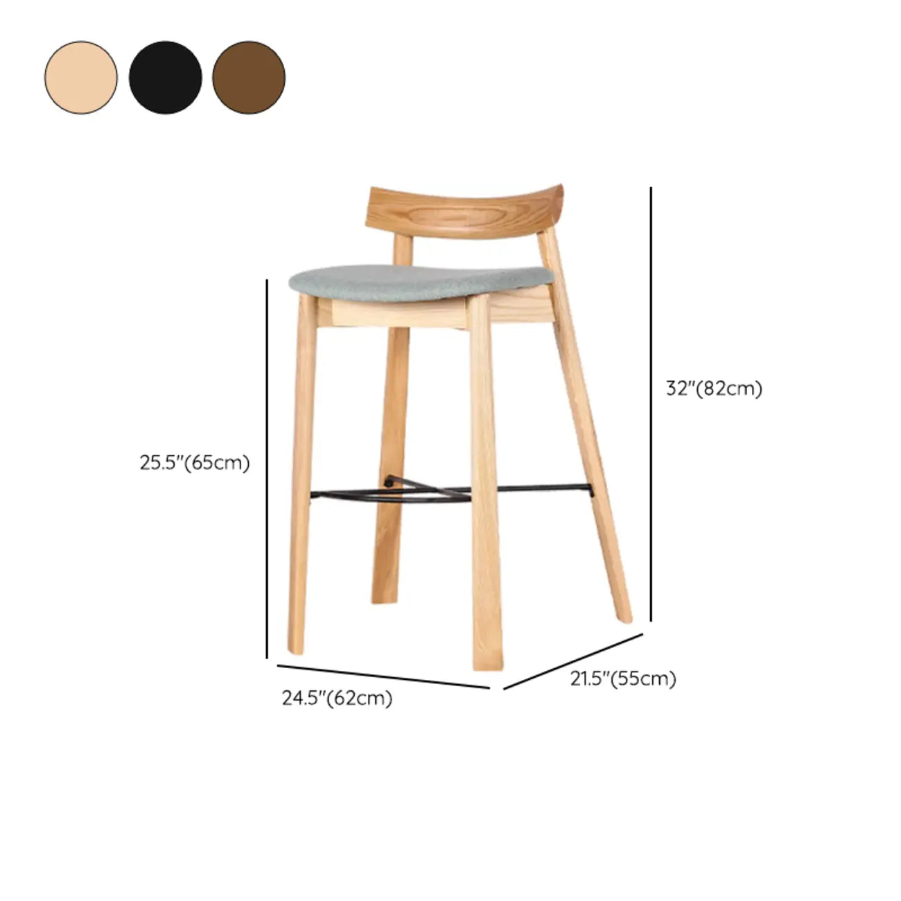 Tabourets de bar modernes en frêne noir rembourrés