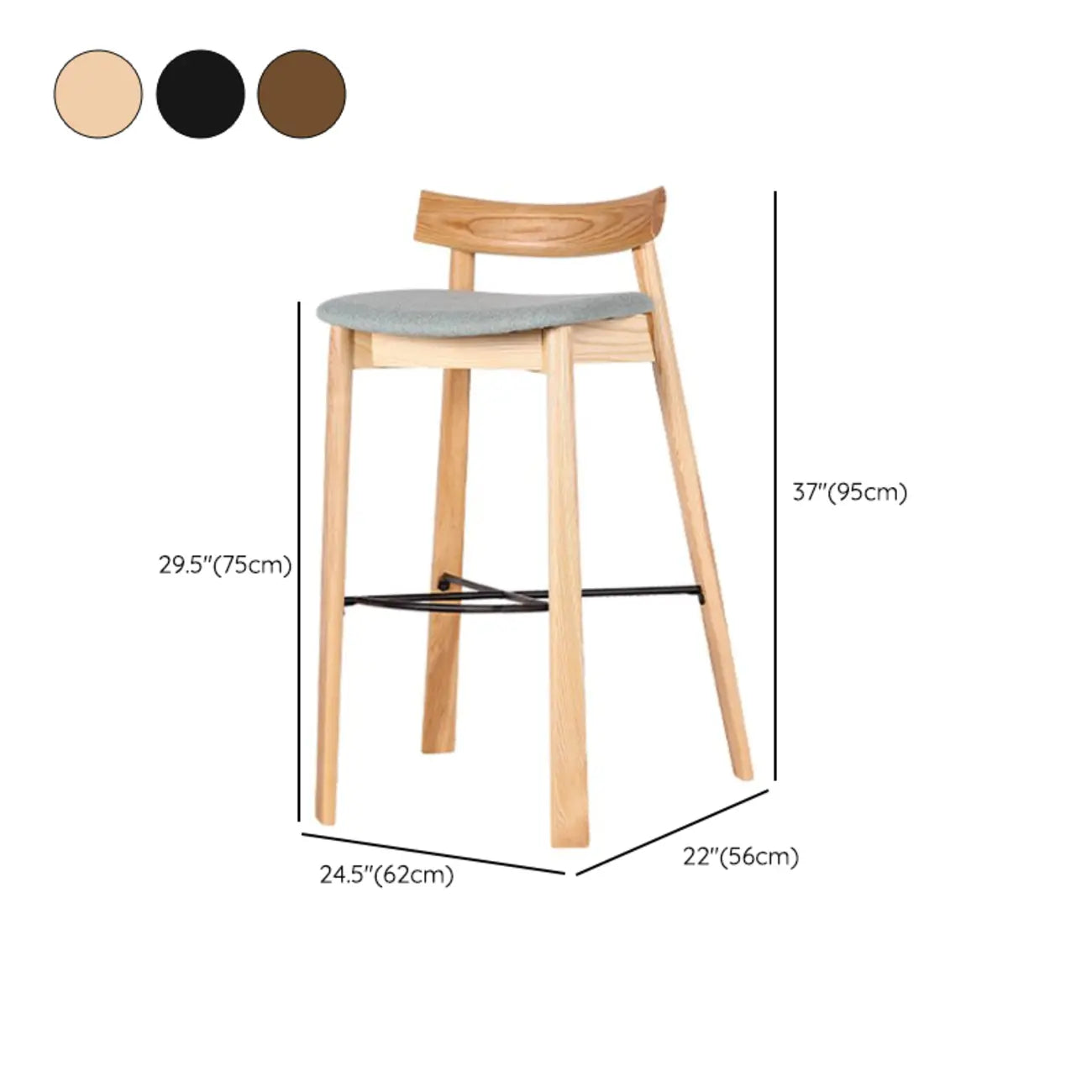 Tabourets de bar modernes en frêne noir rembourrés
