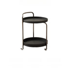 Table d'appoint ronde mobile à 2 niveaux en cuir marron et métal