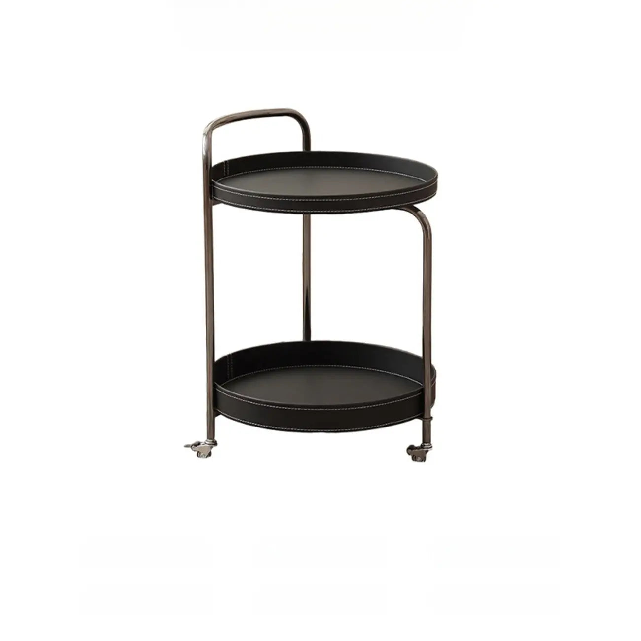 Table d'appoint ronde mobile à 2 niveaux en cuir marron et métal
