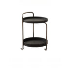 Table d'appoint ronde mobile à 2 niveaux en cuir marron et métal