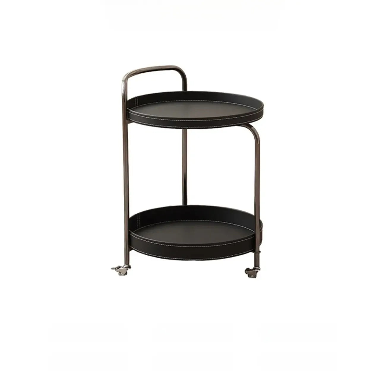 Table d'appoint ronde mobile à 2 niveaux en cuir marron et métal