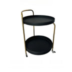 Table d'appoint ronde mobile à 2 niveaux en cuir marron et métal
