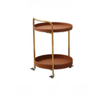 Table d'appoint ronde mobile à 2 niveaux en cuir marron et métal