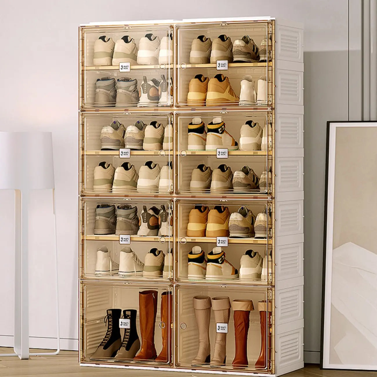 Boîtes à chaussures portables Glam en plastique transparent blanc