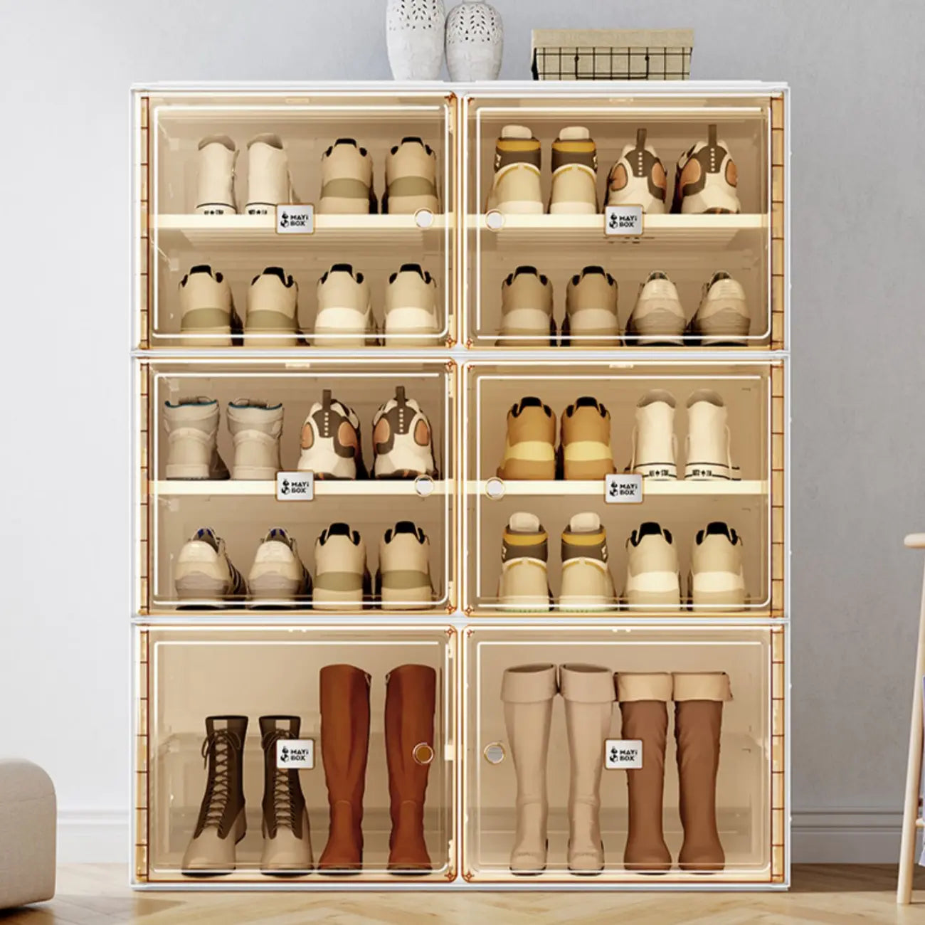 Boîtes à chaussures portables Glam en plastique transparent blanc