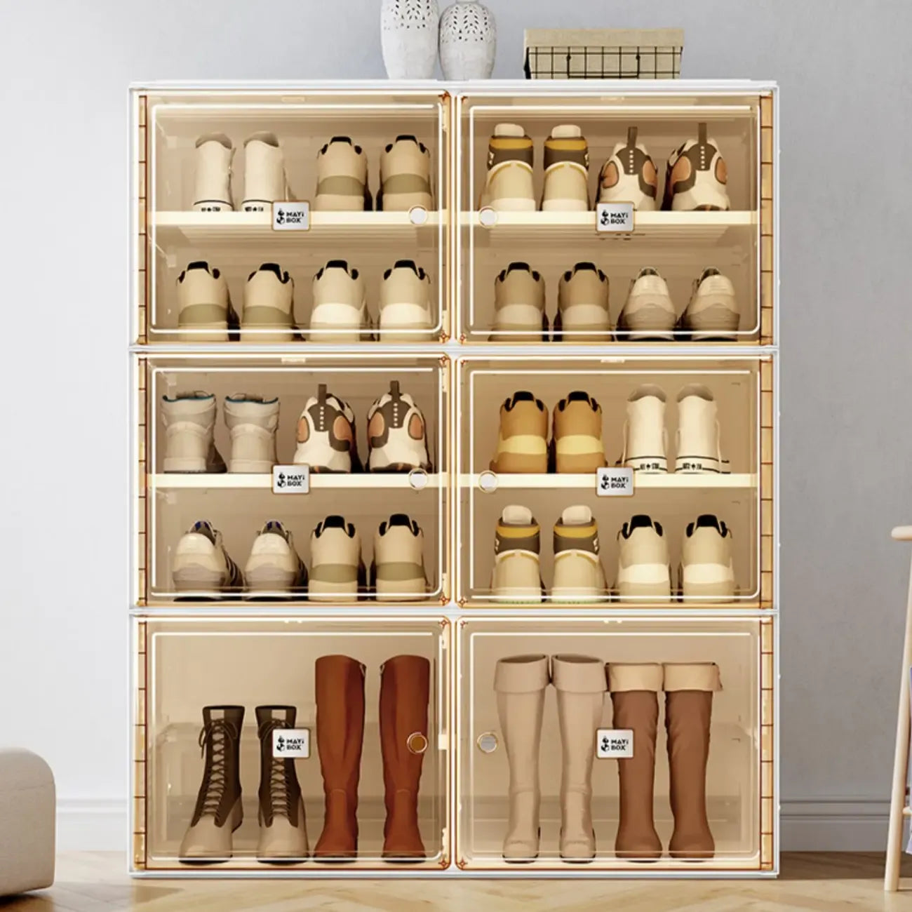 Boîtes à chaussures portables Glam en plastique transparent blanc