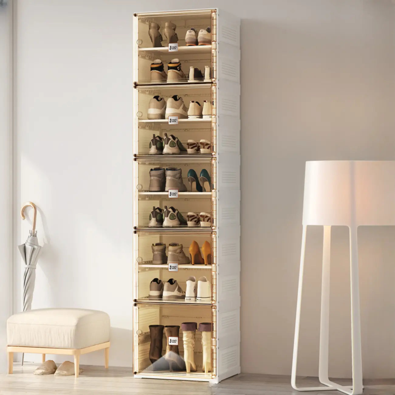 Boîtes à chaussures portables Glam en plastique transparent blanc