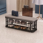 Banc de rangement capitonné en métal doré glamour pour entrée